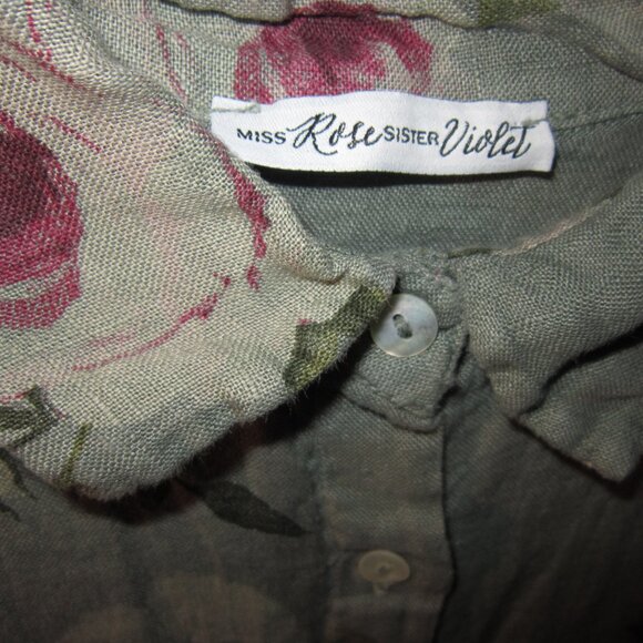 Miss Rose Sister Violet OS XL Linen Tunic Top Blouse Big Shirt Floral Lagenlook - Picture 3 of 3